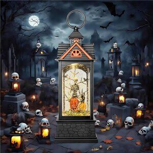 Halloween Snow Globe‎ Lantern, Spooky Ghost Halloween Decor, Plug-in & Battery
